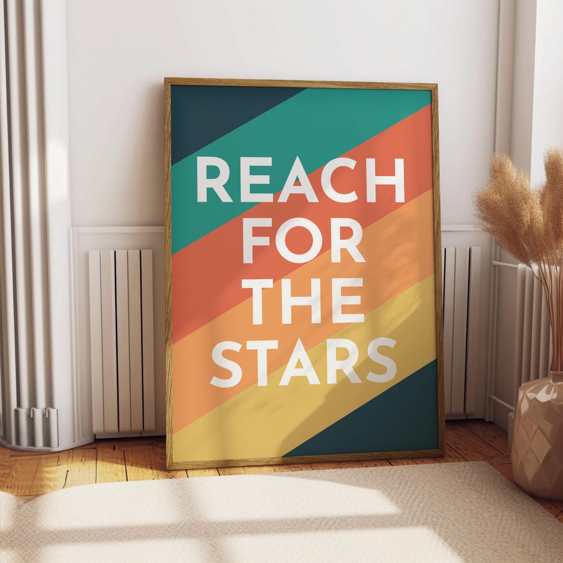 Reach for the Stars Retro Rainbow Stripe Motivational Poster - Image 4