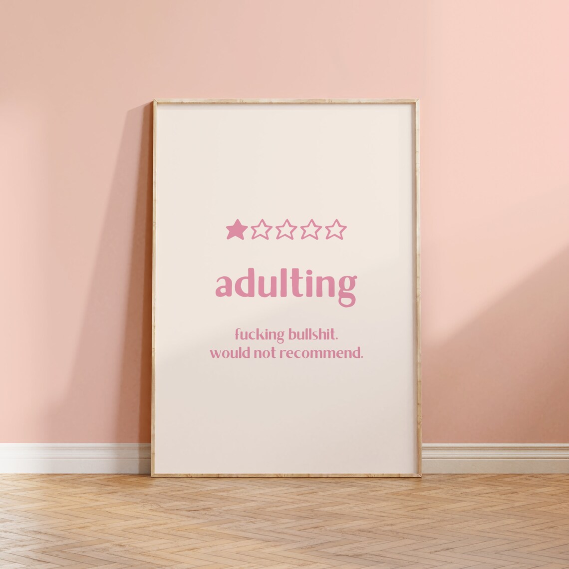Adulting One Star Review Pink Funny Quote Serif Typography Wall Art - Image 4
