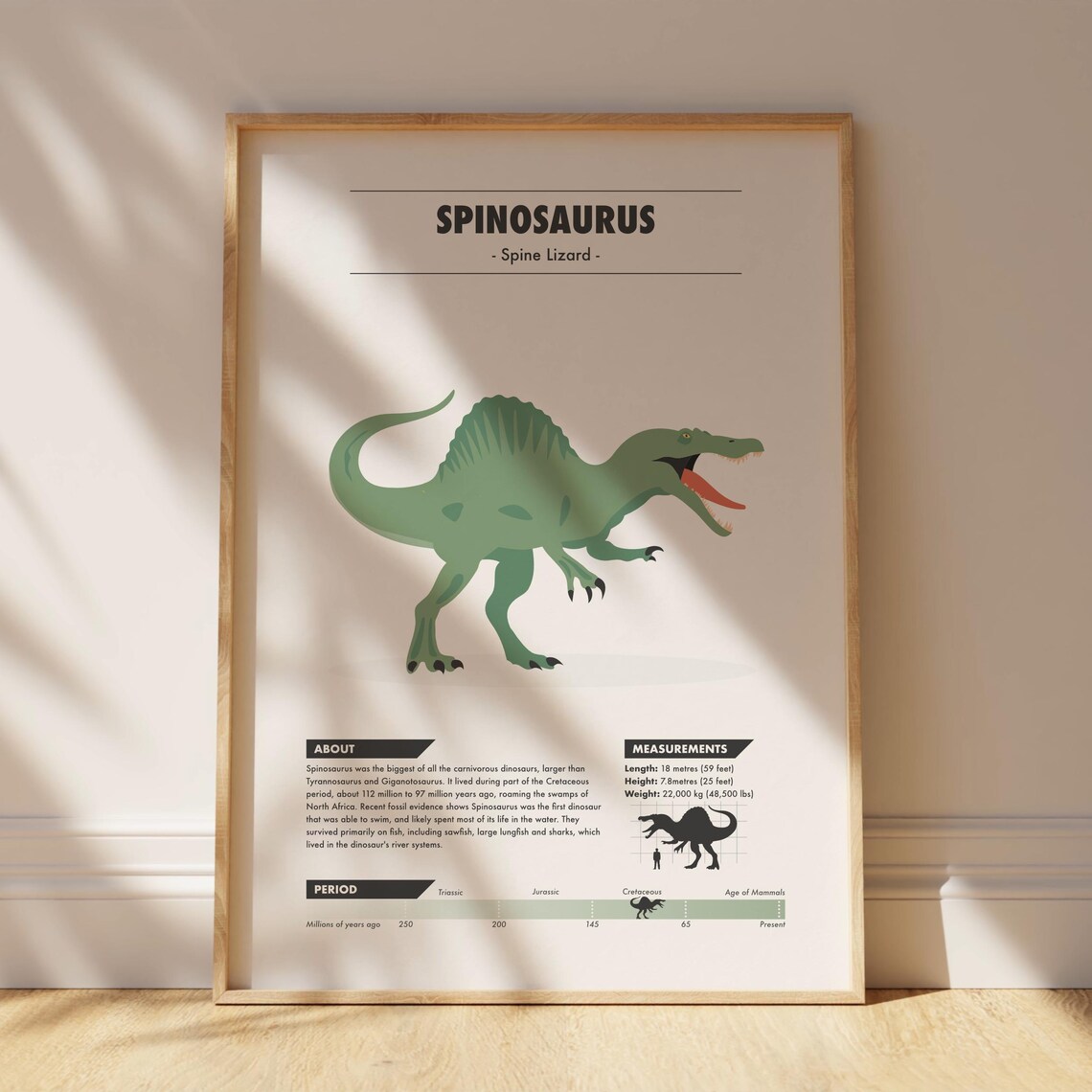 Spinosaurus Fun Facts Educational Illustrated Kids Dinosaur Poster - Image 4