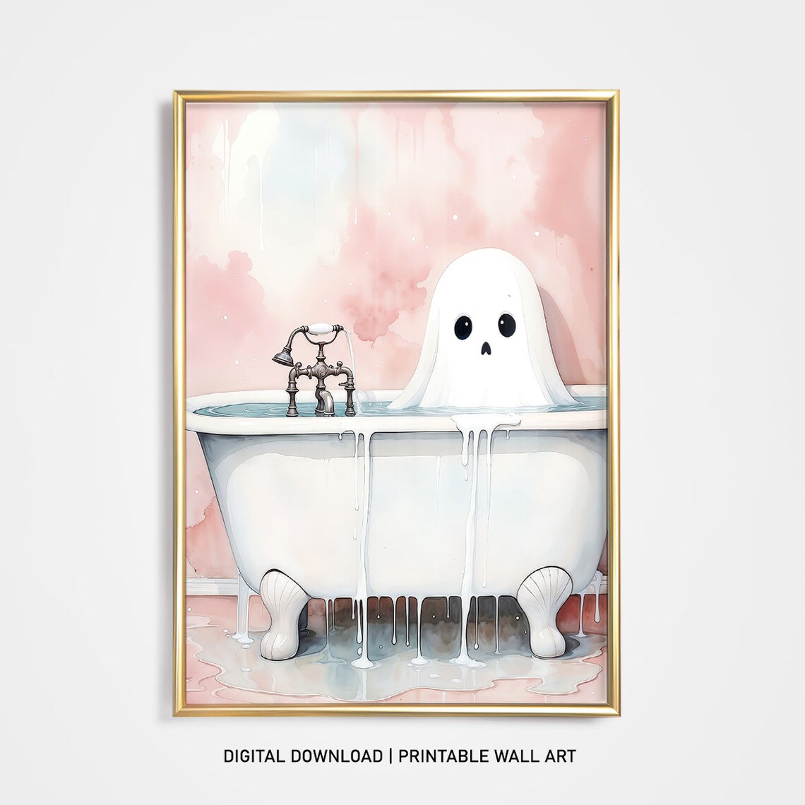 Cute Ghost In Bath Pink Halloween Bathroom Art - Image 3