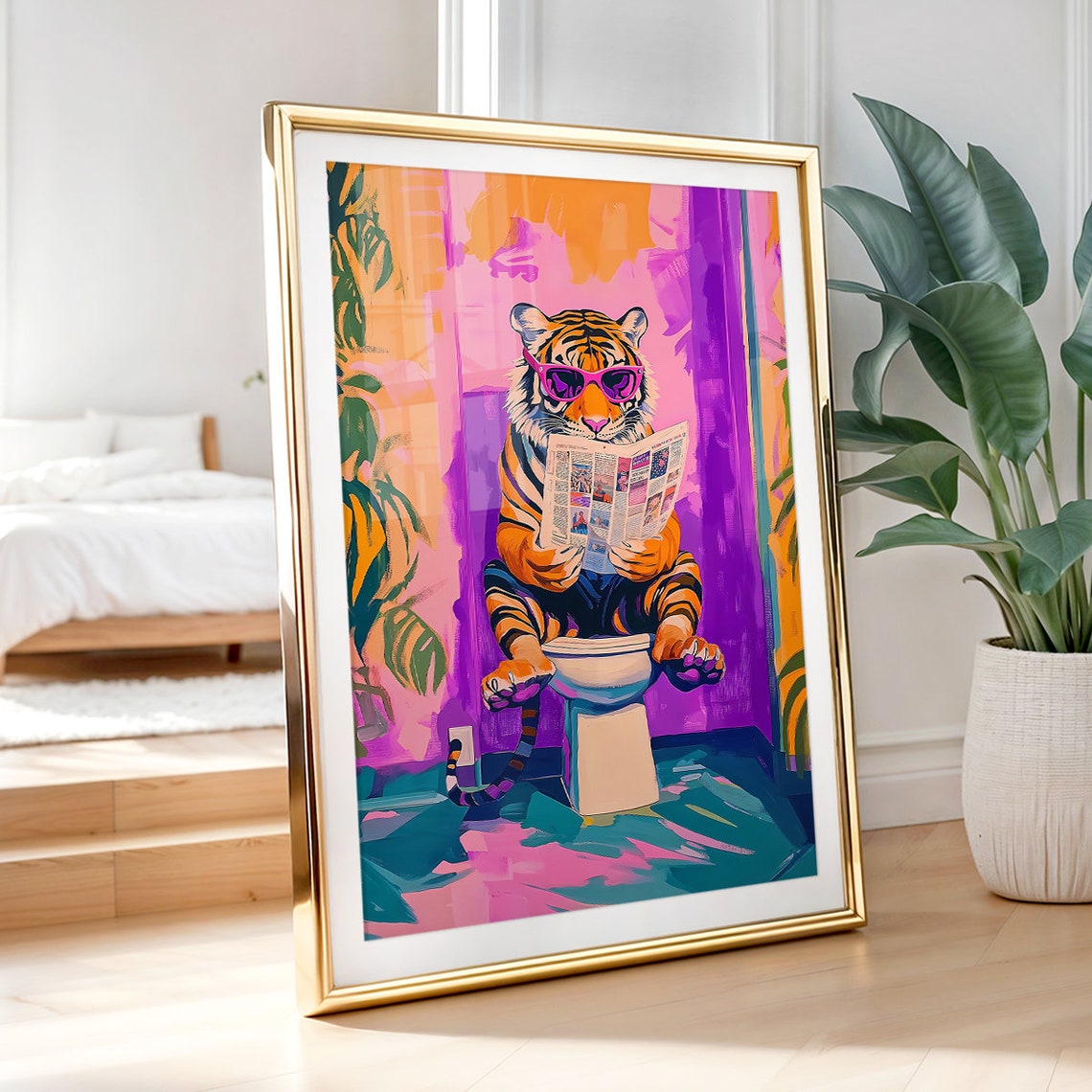 Funny Pink Preppy Boho Tiger Bathroom Art Print - Image 4