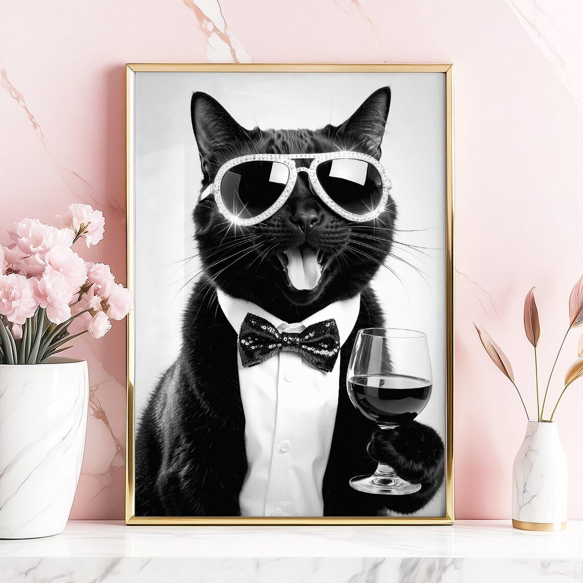 Black Cat Drinking Wine, Funny Cat Gift - Image 5