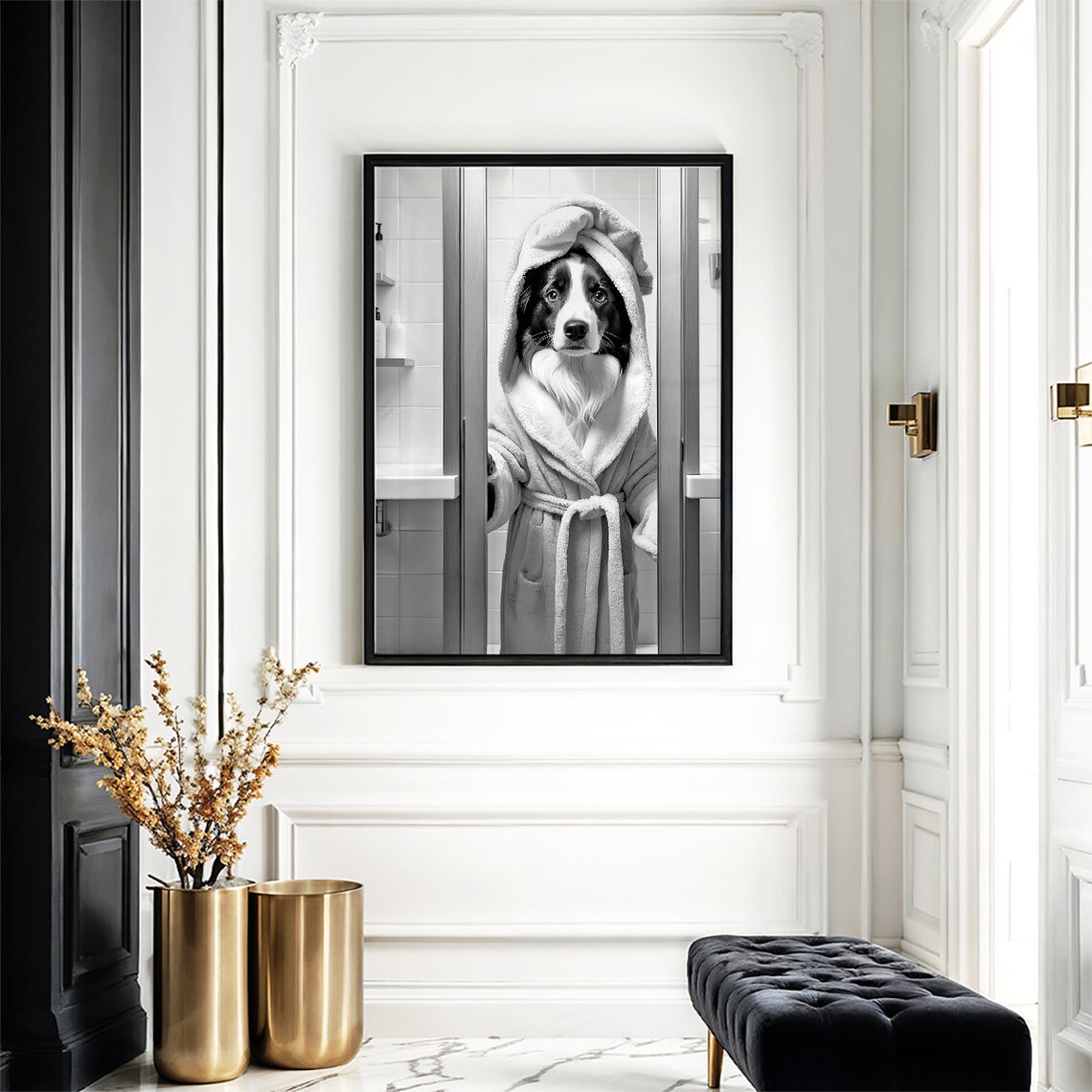Border Collie Funny Bathroom Decor Art Print - Image 3