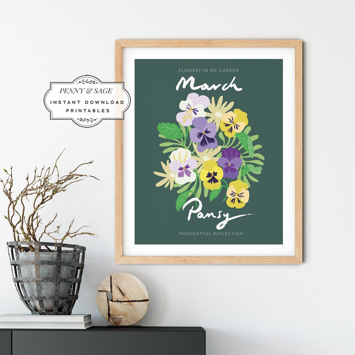 Flower Market March Month Print Botanical Wall Art Monthly Flower Wall Art Flower Market Poster Floral Art Pansy - Image 3