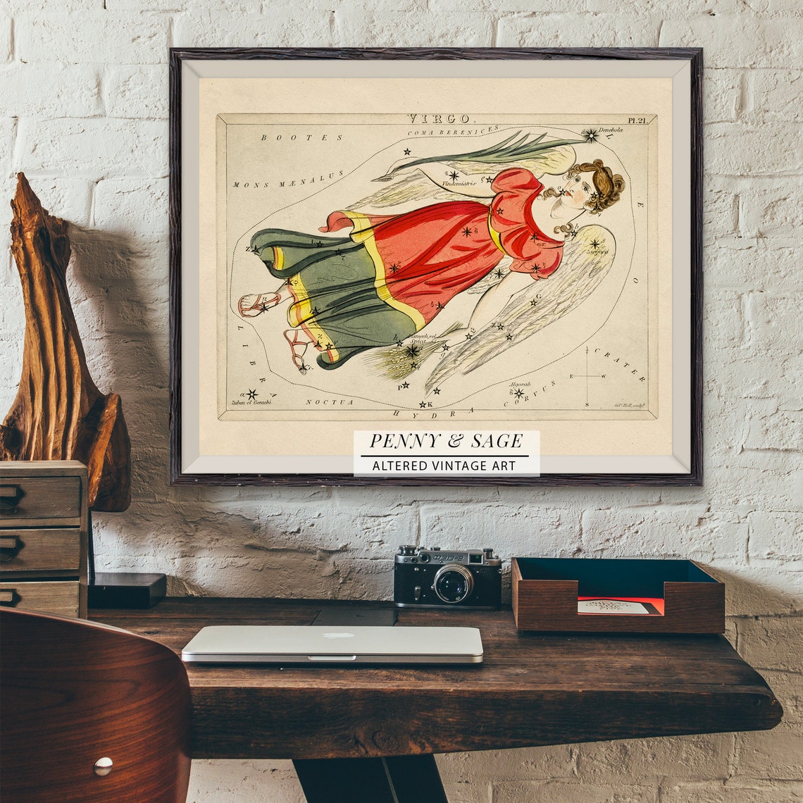 Virgo Antique Constellation Star Chart Sidney Hall Zodiac Art Poster - Image 2