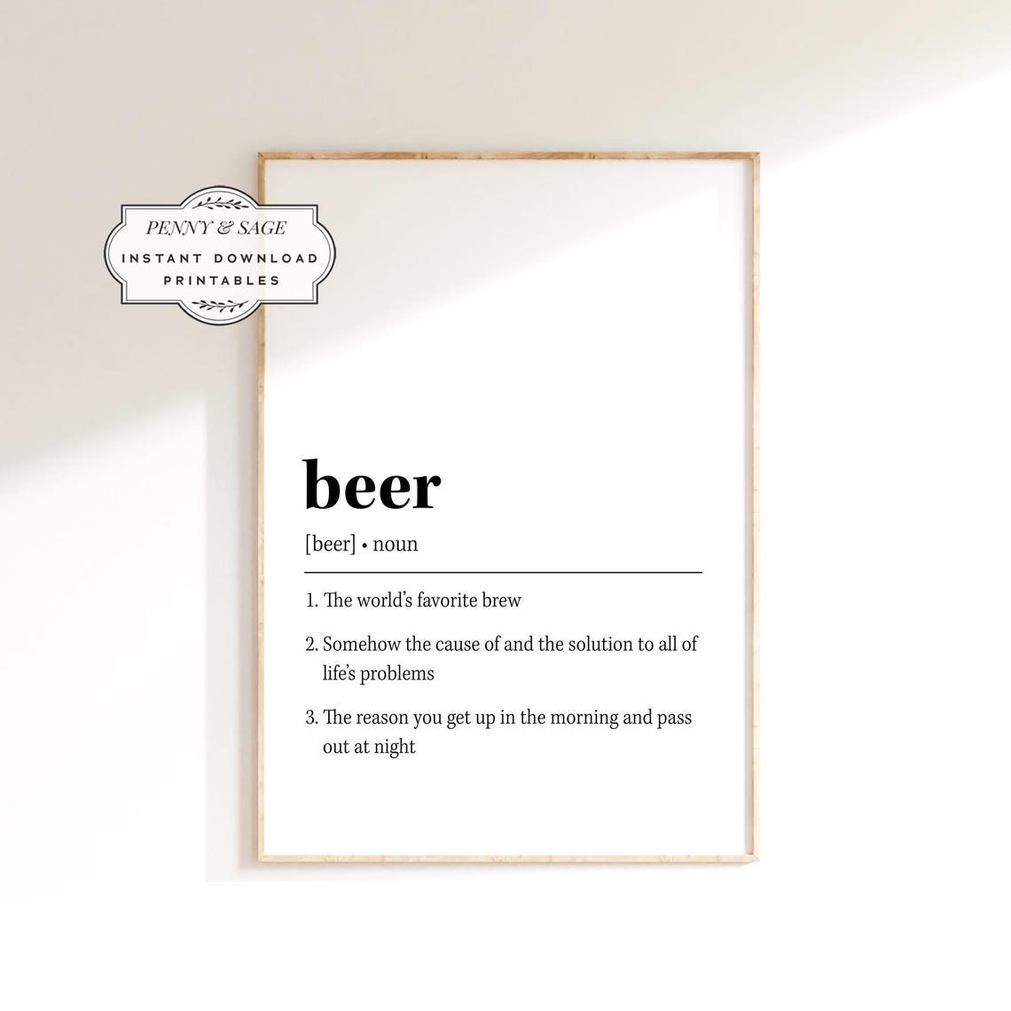Beer Dictionary Definition Noun Funny Man Cave Bar Typography Poster