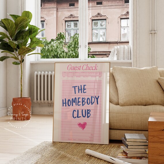 The Homebody Club Pink Guest Check Cozy Introvert Quote Poster