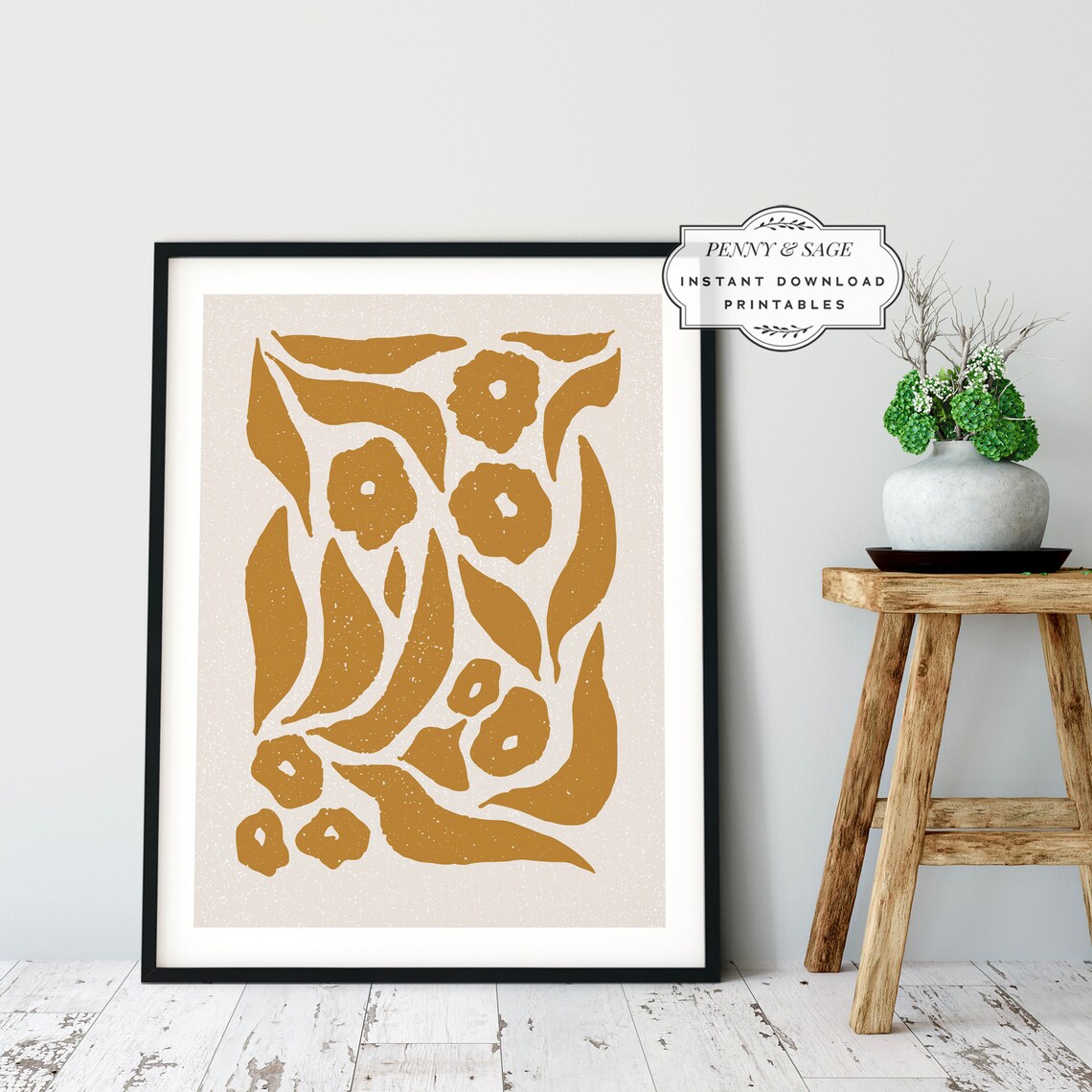Neutral Botanical Beige Abstract Art Print