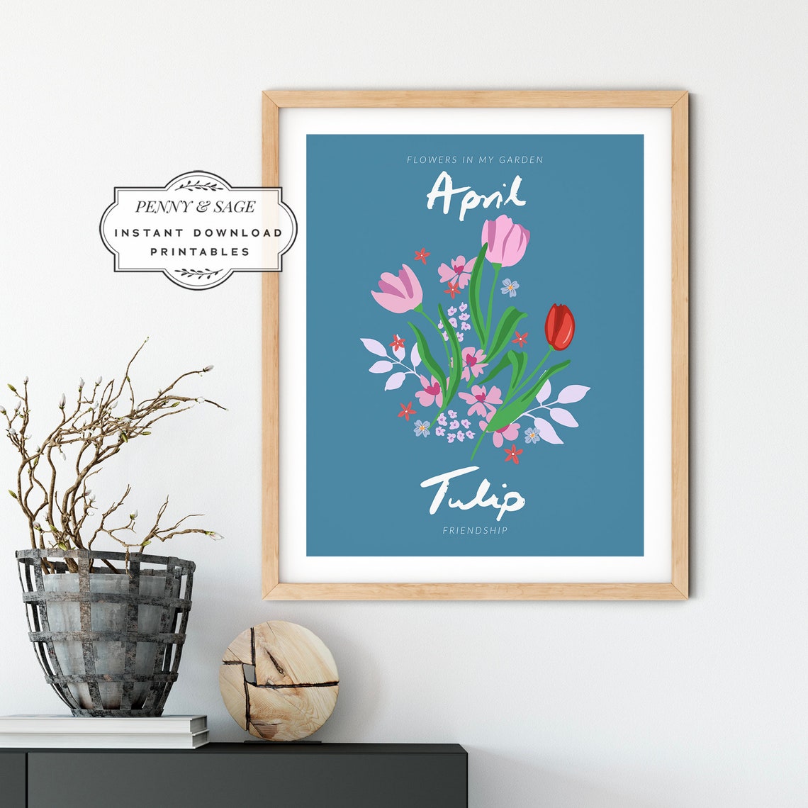 Flower Market April Month Print Botanical Wall Art Monthly Flower Wall Art Flower Market Poster Floral Art Tulip