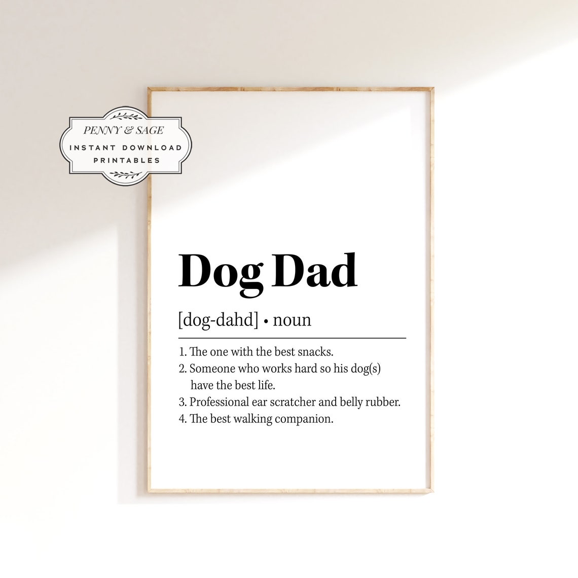 Dog Dad Definition Poster Funny Pup Dictionary Quote Typography