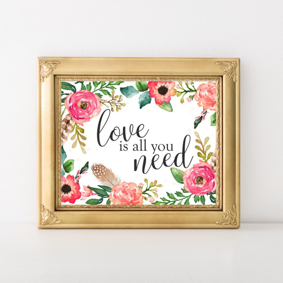 Love Is All You Need Floral Wreath Watercolor Wedding Quote Art Poster