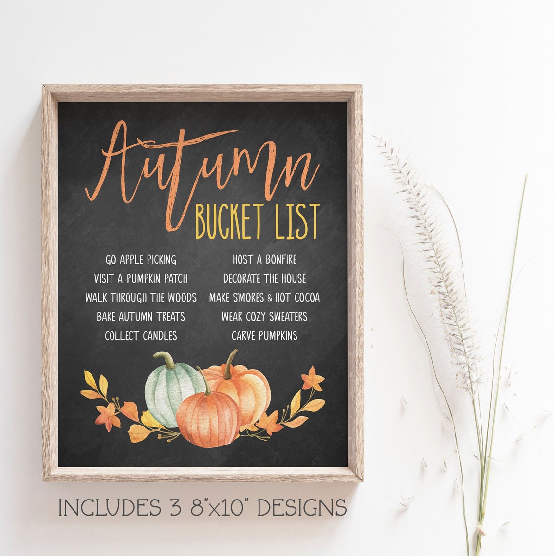 Autumn Bucket List Fall Activities Chalkboard Pumpkins Wall Art Print