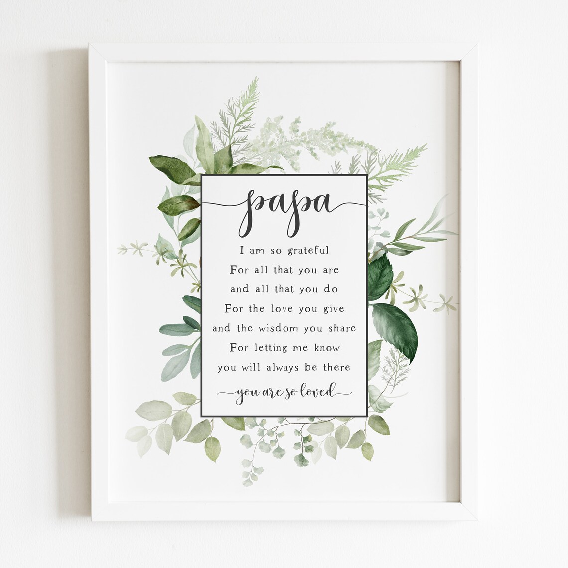 Papa Poem Grateful Keepsake Gift Greenery Watercolor Wall Art Print - Image 5