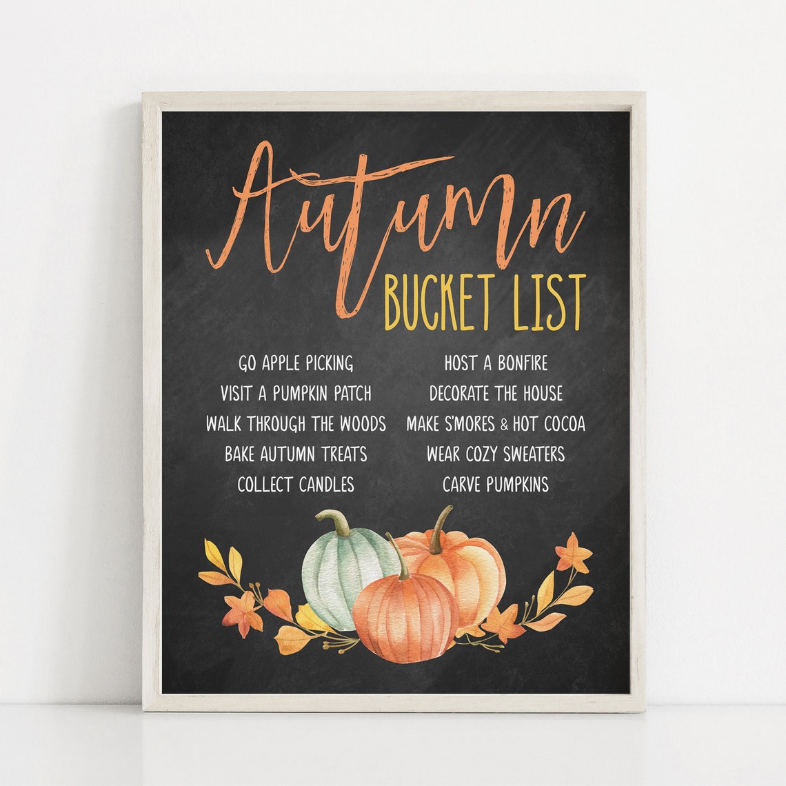 Autumn Bucket List Fall Activities Chalkboard Pumpkins Wall Art Print - Image 3