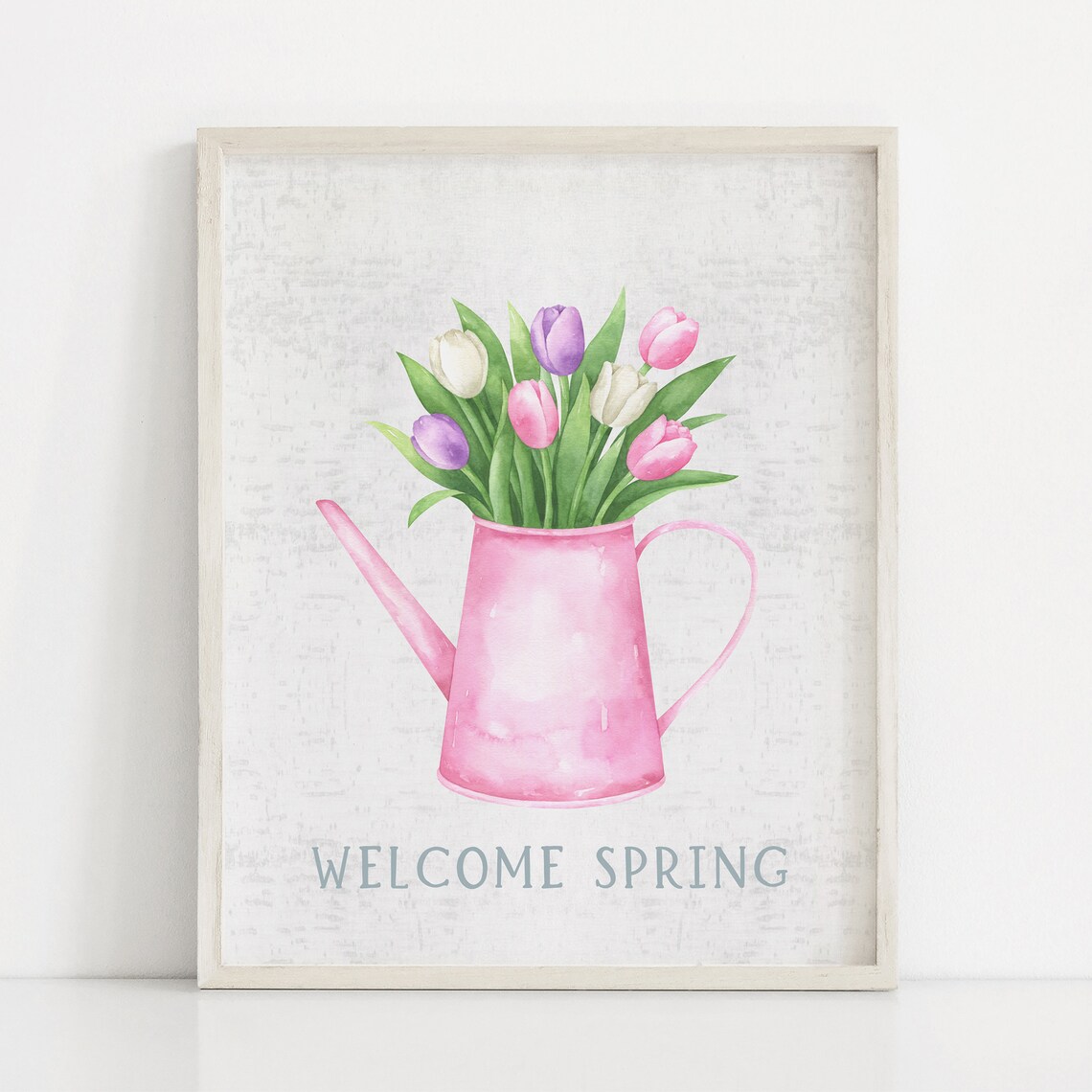 Welcome Spring Tulips In Watering Can Art Print