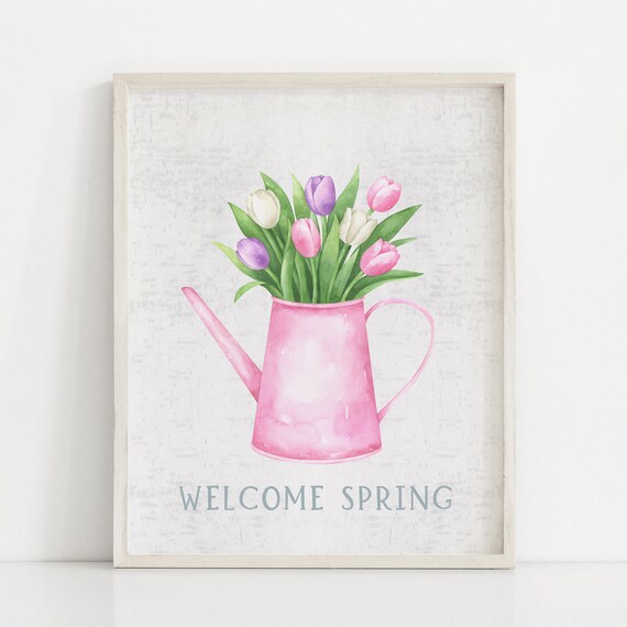 Welcome Spring Tulips In Watering Can Art Print