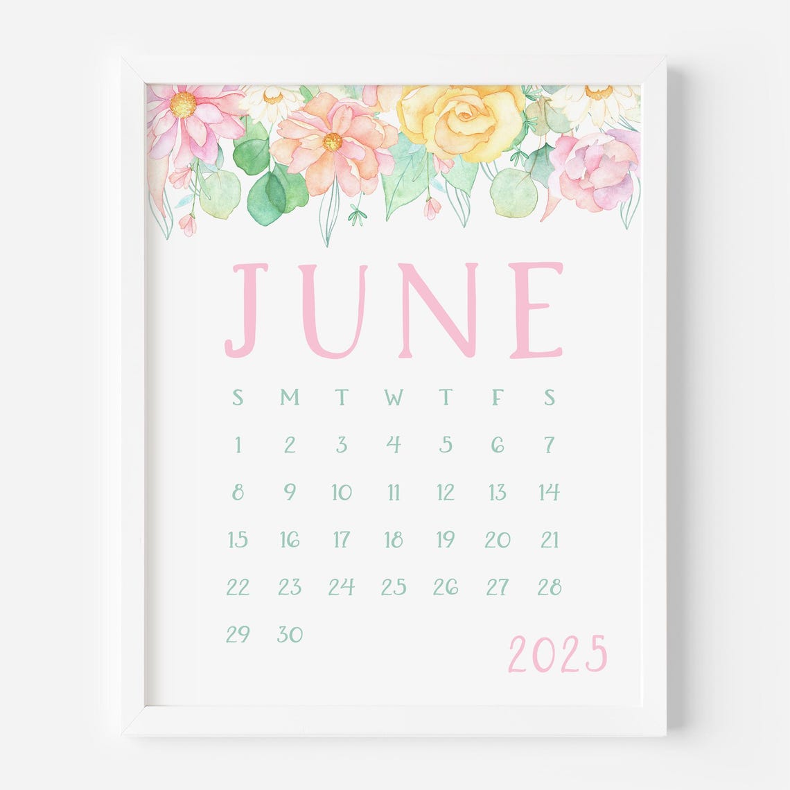 June 2025 Calendar Pastel Floral Border Summer Monthly Planner Art - Image 5