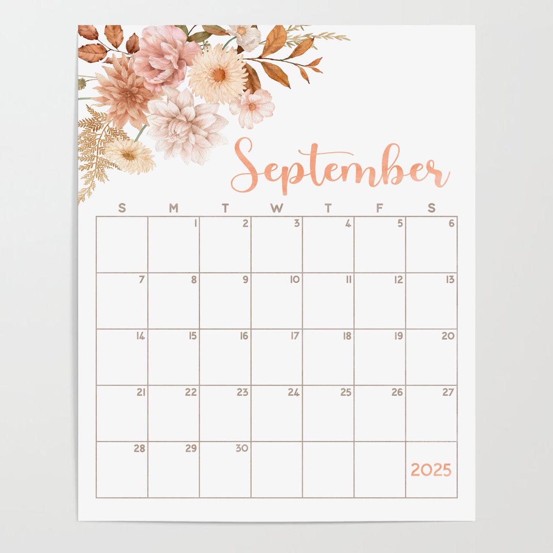 September 2025 Calendar Blush Dahlias Warm Fall Florals Planner - Image 4