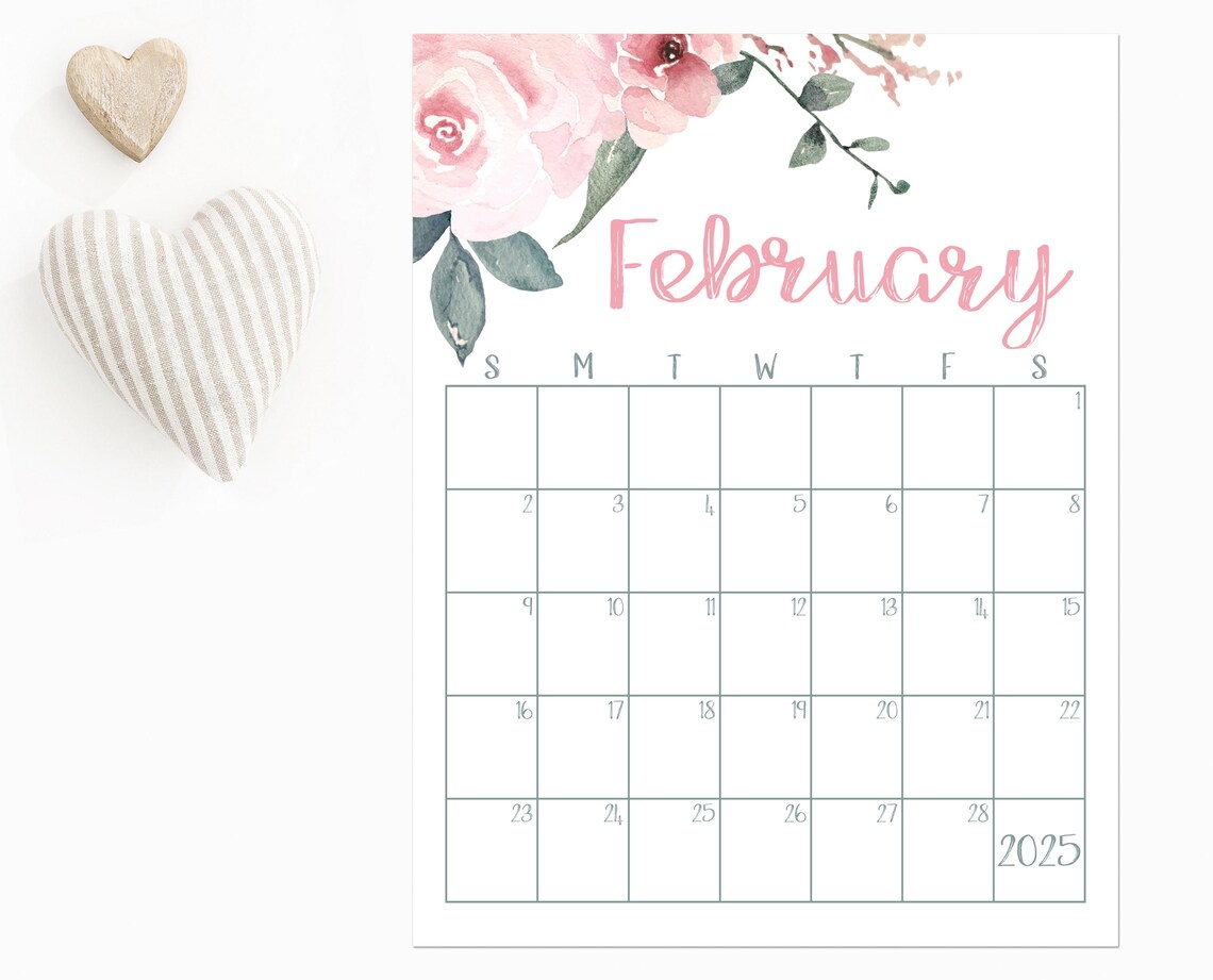 February 2025 Calendar Pink Rose Floral Monthly Planner Wall Print - Image 4