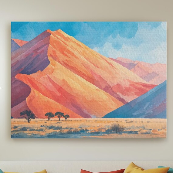 Vibrant Desert Dunes Watercolor Landscape Sunset Warmth Poster