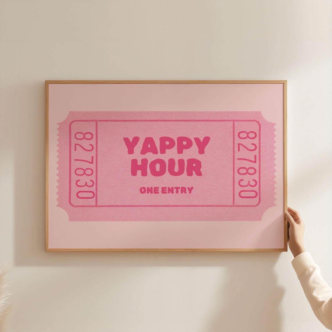 Physical Poster Yappy Hour Ticket Print Funny Kitchen Bar Cocktail Art Happy Pink Retro Wall Landscape Horizontal
