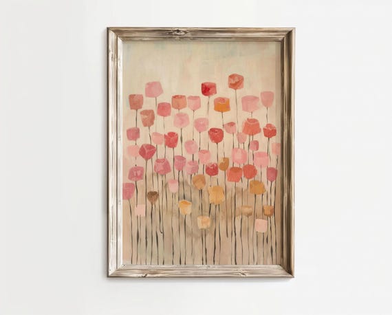 Abstract Pink Red Wabi Sabi Flowers Minimalist Floral Art Poster
