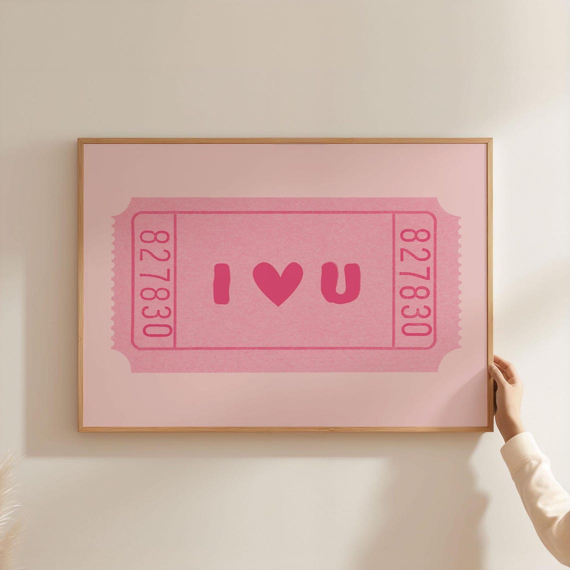 I Love You Pink Heart Ticket Romantic Valentine Decor Poster