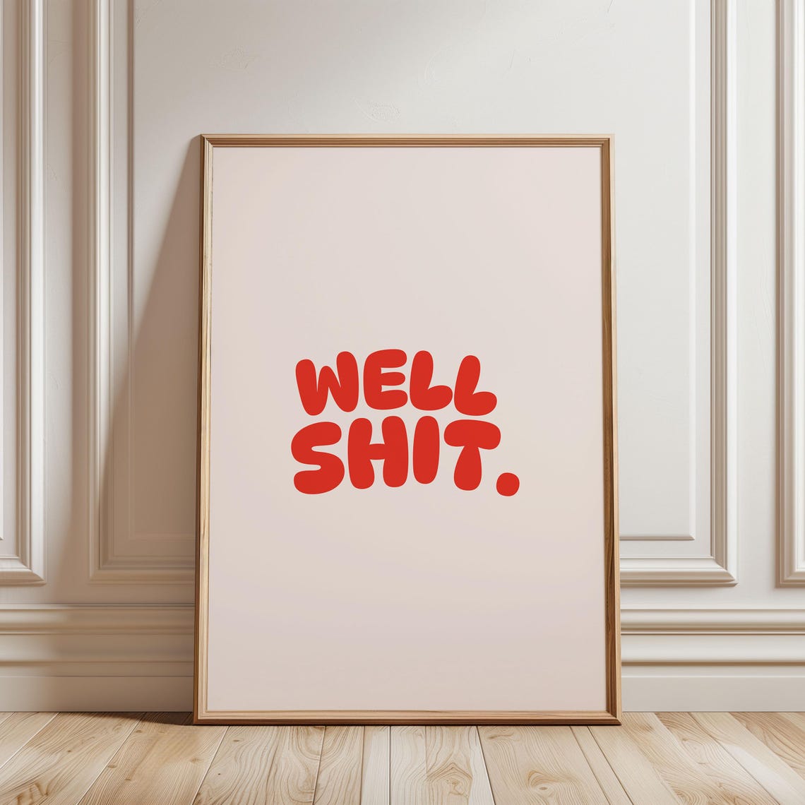 Well Shit Typography Funny Bathroom Print Pink Red Trendy Wall Decor Art