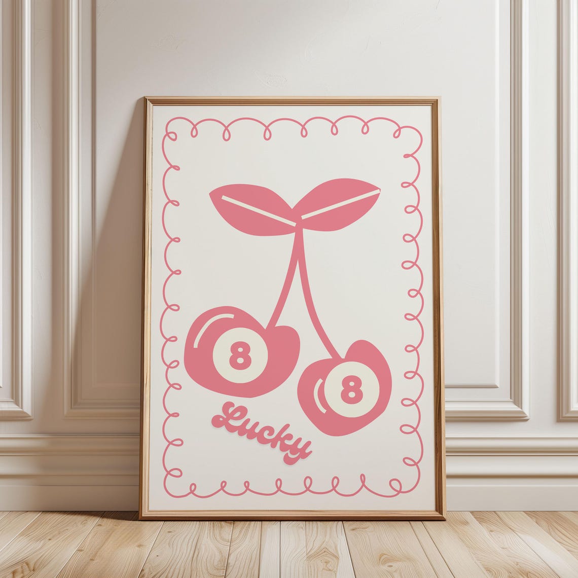 Lucky Me 8 Ball and Cherry Retro Pattern Mid Century Kitchen Poster