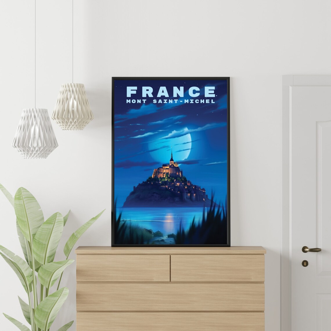 Enchanting Moonlit Mont Saint-Michel France Night Travel Poster