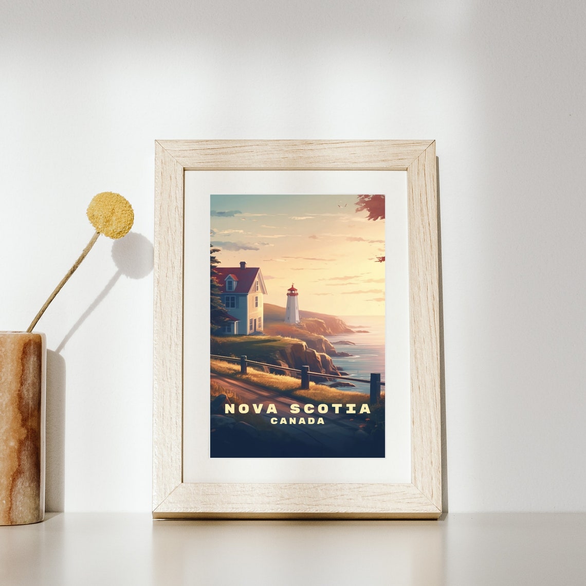 Nova Scotia Lighthouse on Cliffs at Sunset Canada Travel Poster - Image 2