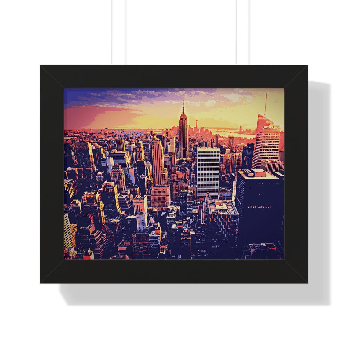 Golden New York City Skyline at Sunset in Warm Tones Framed Poster