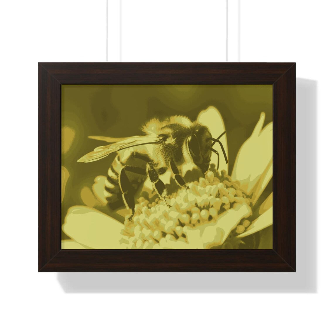 Honeybee on Flower Close-Up in Warm Sepia Tone Framed Poster