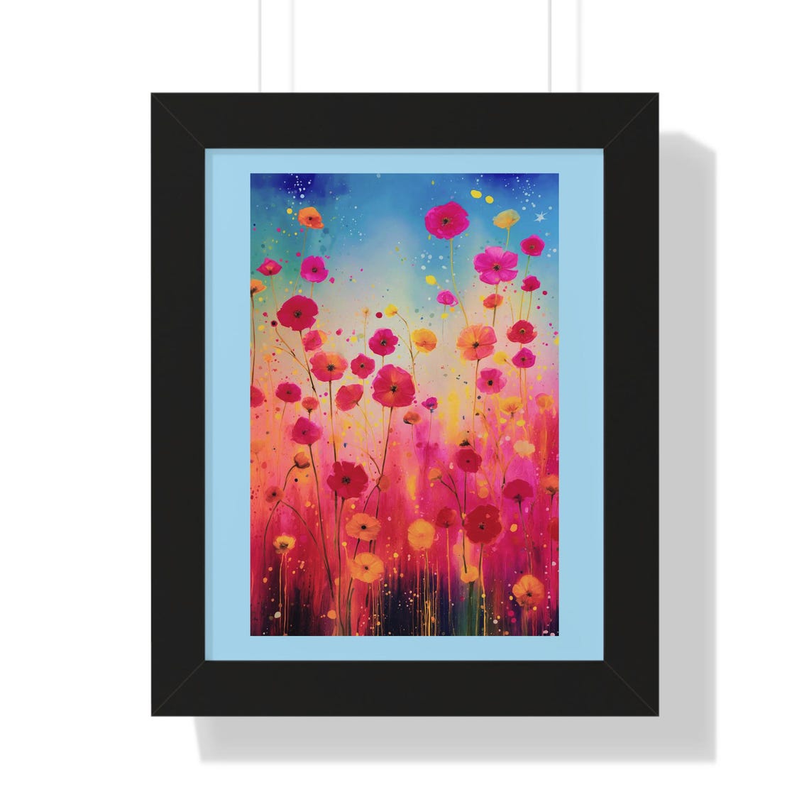 Vibrant Pink Wildflower Meadow Swaying Against Bright Blue Sky Poster - Image 3