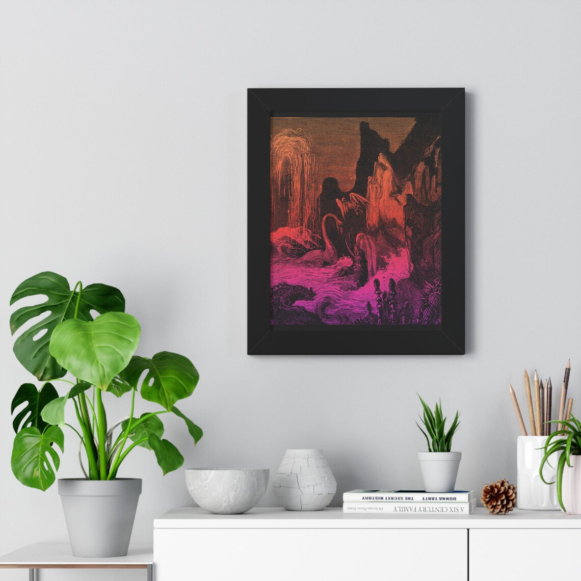 Vintage Sea Serpent Monster Engraving in Neon Duotone Poster - Image 4