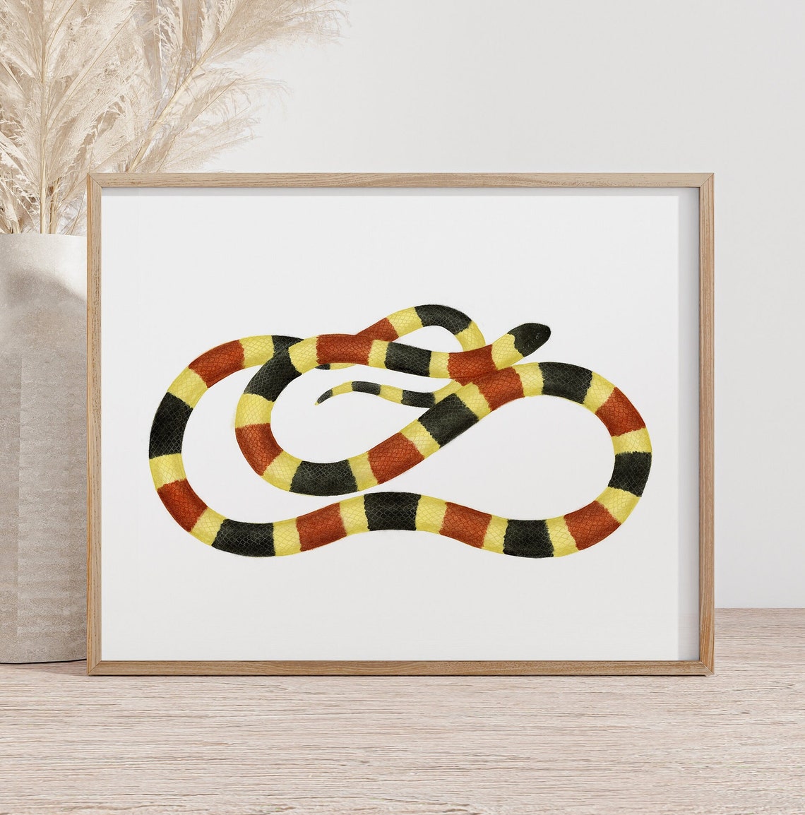 Banded Coral Snake Coiled on White Watercolor Reptile Poster