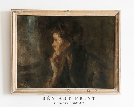 Vintage Woman Portrait Art Print, Moody Style