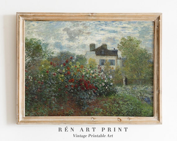 Vintage Spring Wall Art Claude Monet Print Garden With Dahlias Monet Painting Impressionism Antique Landscape Painting