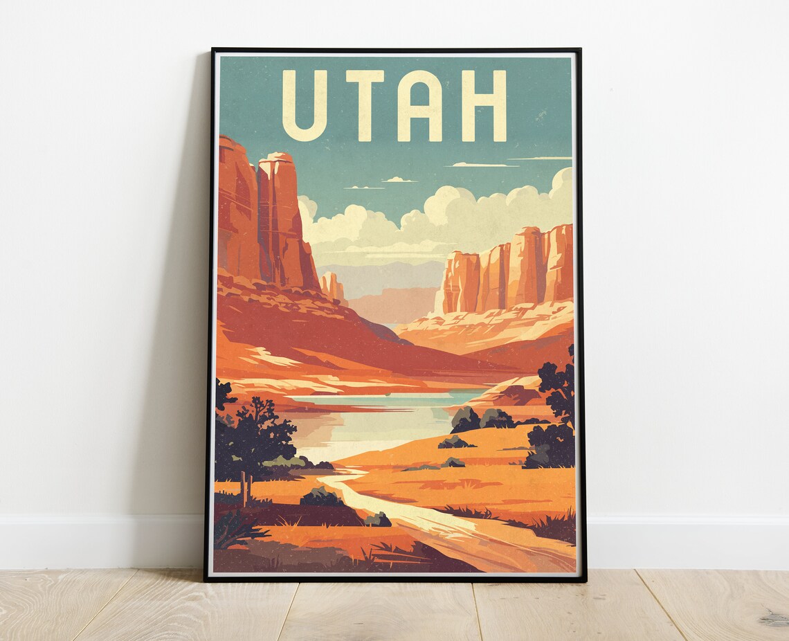 Utah Vintage Travel Poster, USA Travel Art Print