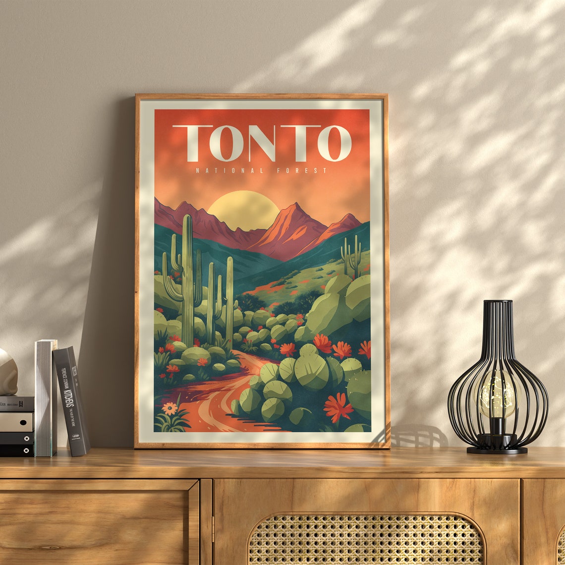 Beautiful Tonto National Forest Desert Sunset Cactus Landscape Poster