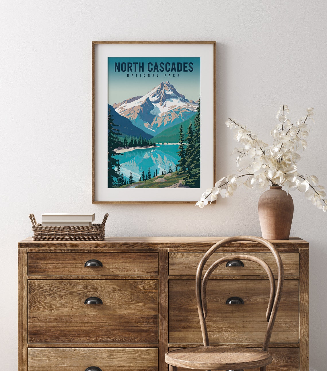 North Cascades National Park Snowy Peak Alpine Lake Vintage Poster - Image 3