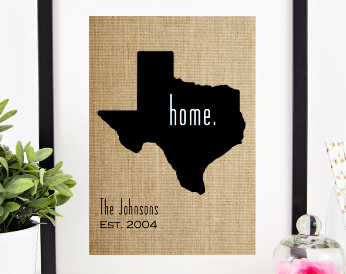 Personalized Wedding Gift For Couple Housewarming Gift Anniversary Gift For Husband State Wall Art Burlap Print Choose Your State