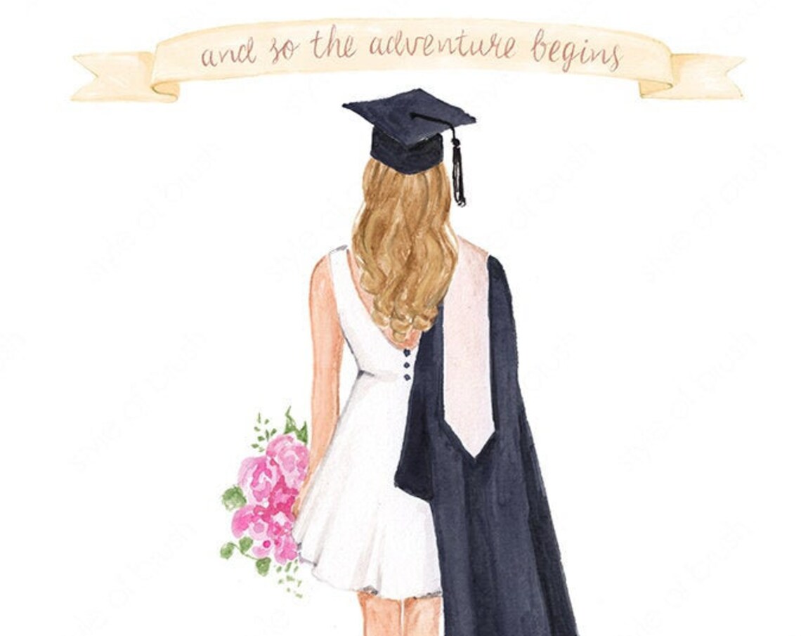 Blonde Graduate with And So the Adventure Begins Banner Poster