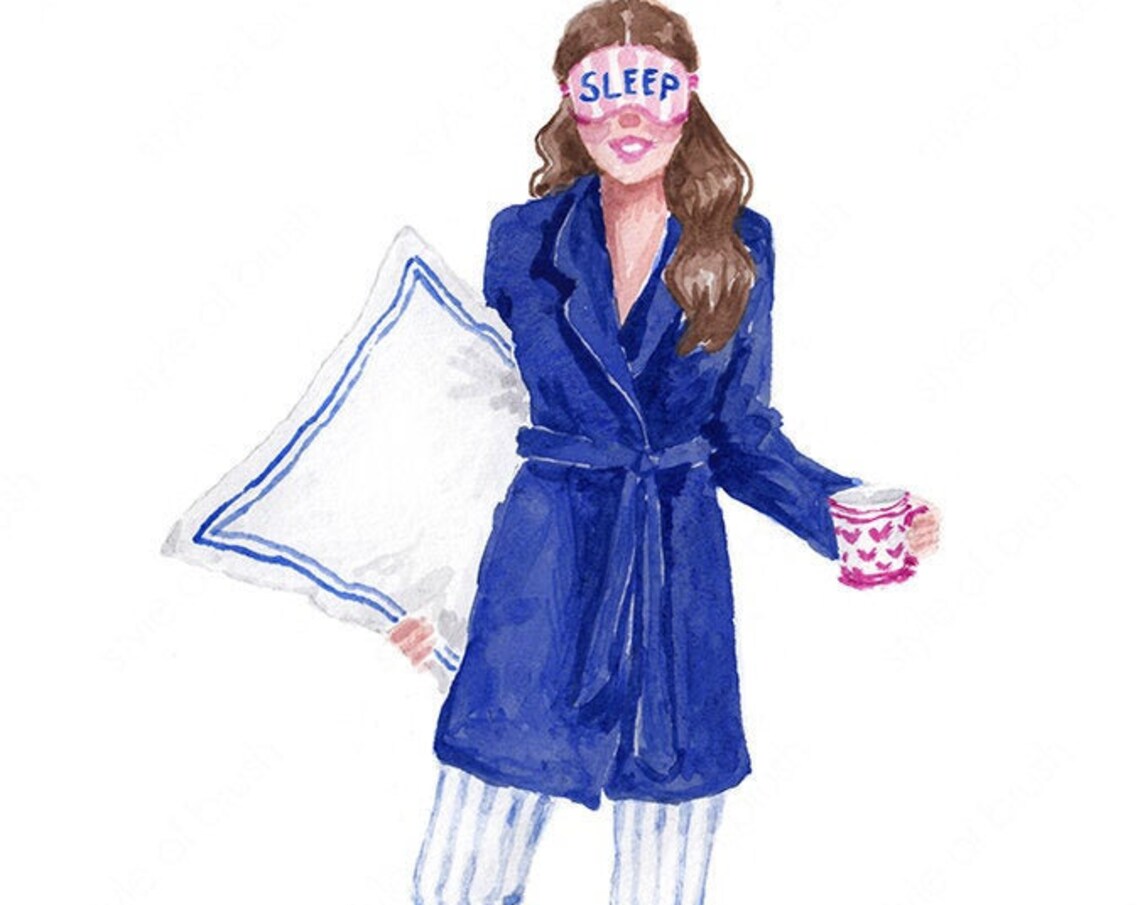 Pink Sleep Mask Pajama Girl Watercolor Fashion Illustration Poster