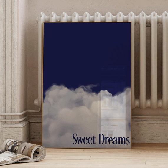 Dark Blue Cloud Print Blue Wall Art Abstract Wall Art Bedroom Wall Art Cloud Print Surrealism Art Mid Century Modern Wall Art