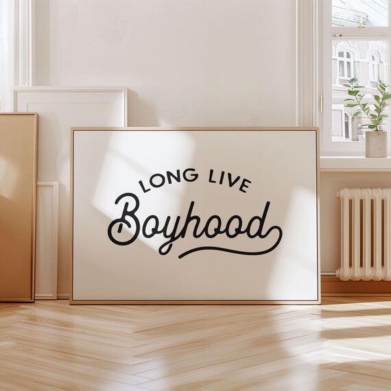 Long Live Boyhood Playful Retro Script Nursery Kids Room Poster