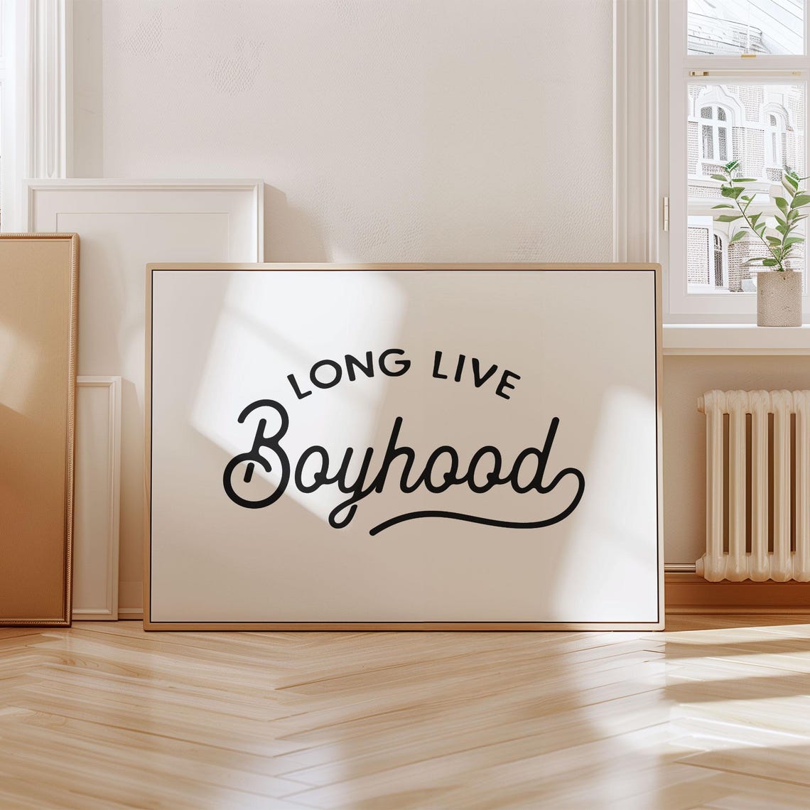Long Live Boyhood Playful Retro Script Nursery Kids Room Poster