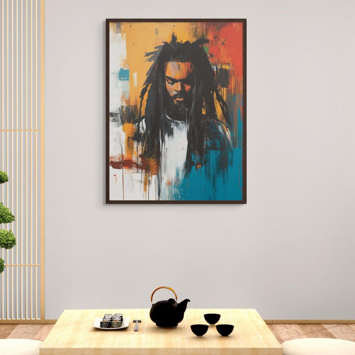 Long Dreadlocks Man Portrait On Fiery Abstract Background Poster