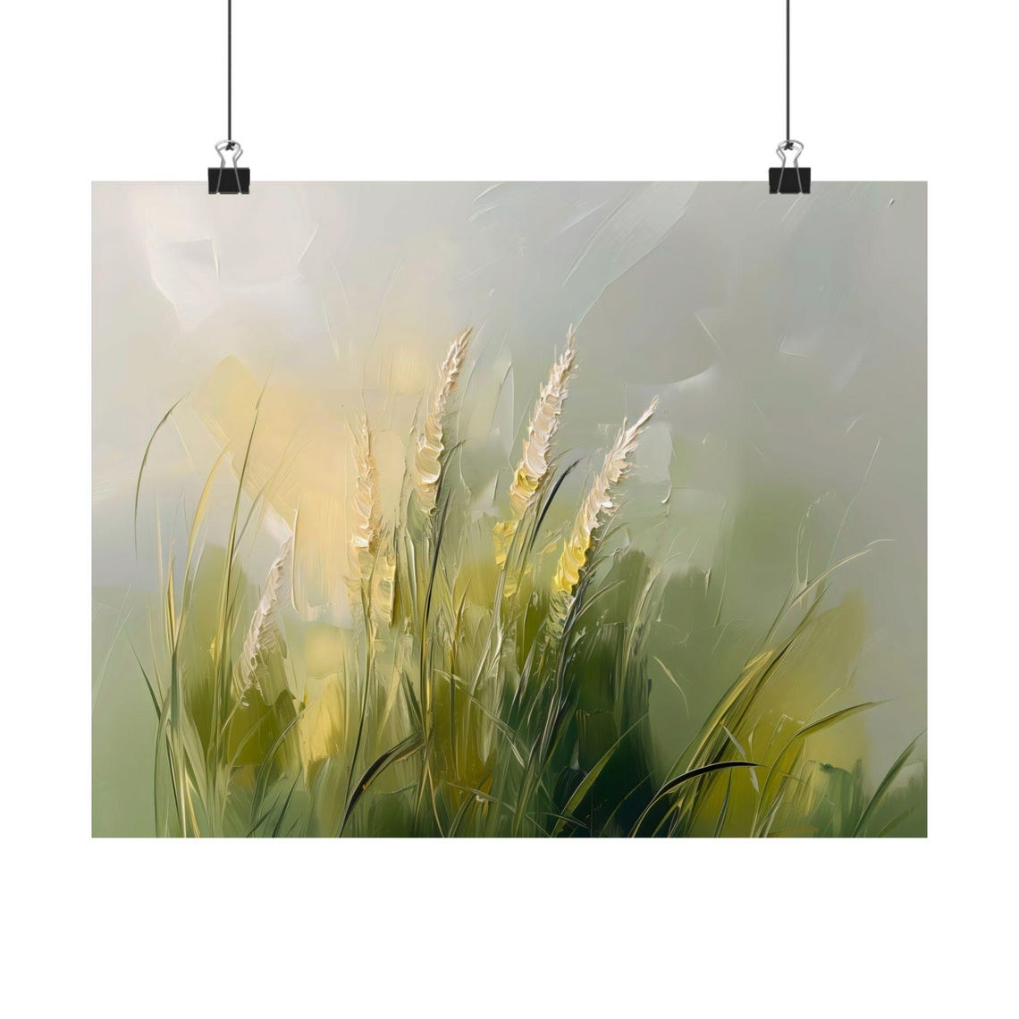 Textured Abstract Golden Grass Oil Painting Modern Nature Wall Art