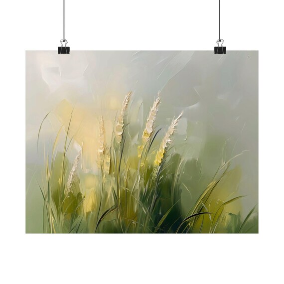 Textured Abstract Golden Grass Oil Painting Modern Nature Wall Art